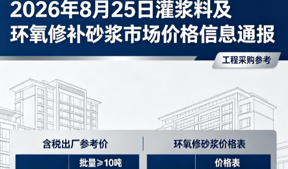 汉滨2026年8月25日灌浆料及环氧修补砂浆市场价格信息通报